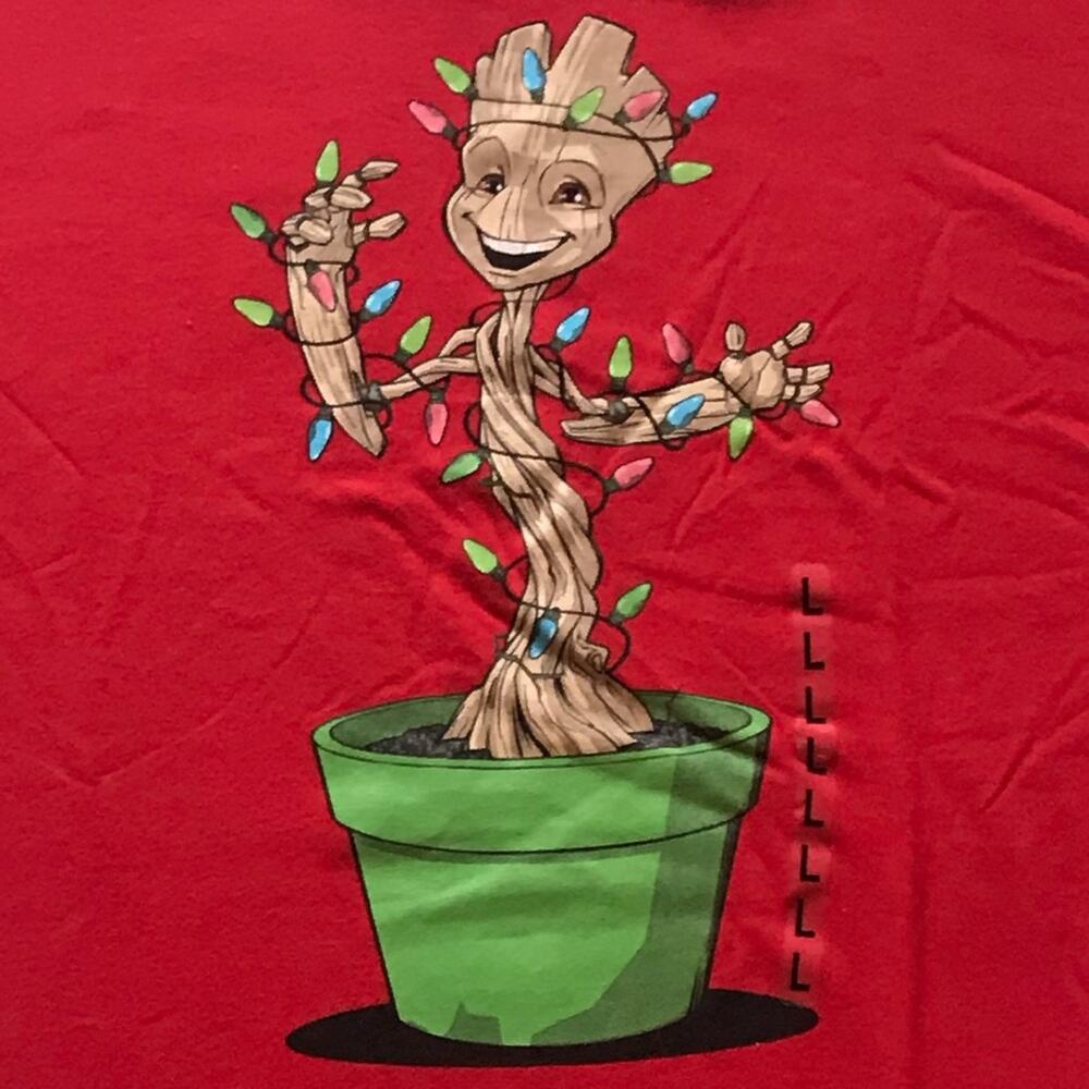 Marvel Baby Groot Christmas Lights Tee Red Large - Picture 4 of 7